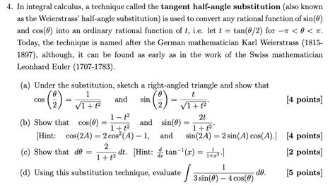 Tangent half angle substitution.  Proof In integral calculus, the tangent half-angle subst...