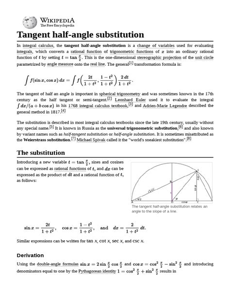 Tangent half angle substitution.  Tangent Half Angle Substitution Described by the legendar...