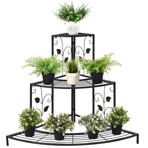 Tangkula 2-tier Metal Plant Stand Flower Rack Pot Shelf Home