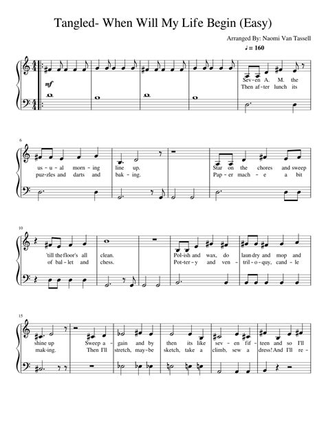 Tangled When Will My Life Begin (Easy) sheet music for Piano download