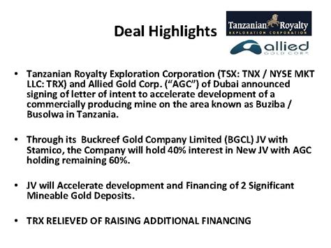 Tanzanian Royalty Exploration (TRX) Message …