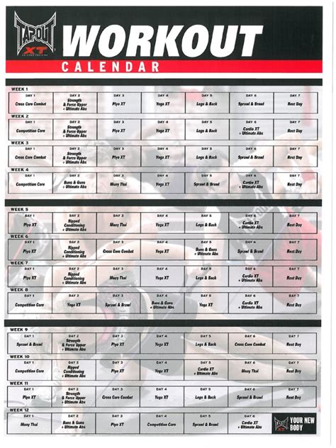 Tapout XT Workout Calendar - Print A Workout Calendar - Pinterest