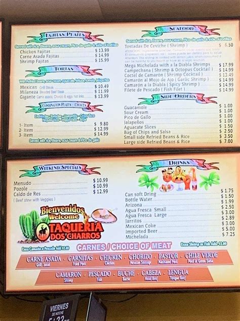 Taqueria dos charros menu. Taqueria Los Charros. Review. Share. 55 reviews #52 of 142 Restaurants in Mountain View $ Mexican. 854 W Dana St, Mountain View, CA 94041-1219 +1 650-969-1464 Website. Closes in 6 min: See all hours. 