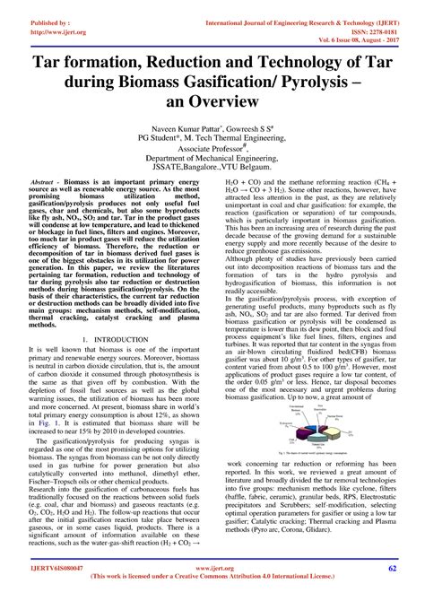 Tar formation, Reduction and Technology of Tar during Biomass