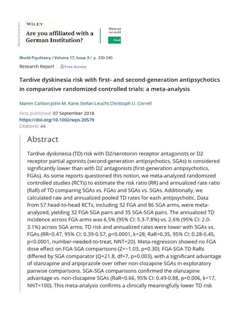 Tardive dyskinesia risk with first‐ and second‐generation ...