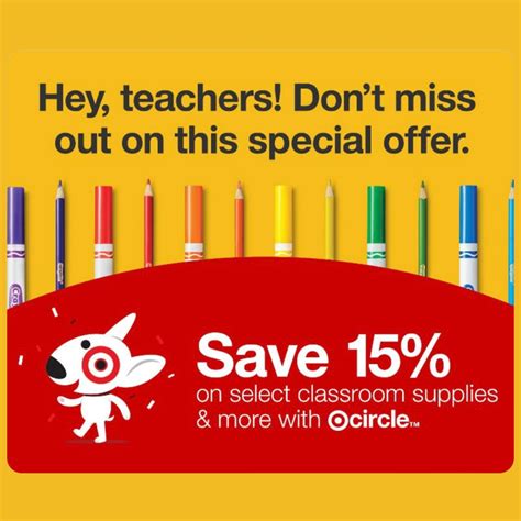 Target teacher discount. Target Circle™ Offers. Easter Grocery Clothing, Shoes & Accessories Home Furniture Kitchen & Dining Outdoor Living & Garden Electronics Video Games Toys Movies, Music & Books Sports & Outdoors Baby Beauty Personal Care Health Pets Household Essentials School & Office Supplies Arts, Crafts & Sewing Party Supplies Luggage Target Optical ... 