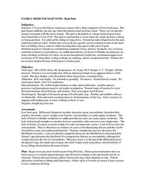 Targeted History Example SOAP Note The following is an example Notes