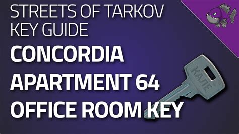 Tarkov concordia apartment 64 key. Concordia security room key (Conc sec.) is a Key in Escape from Tarkov. A key to the security room inside the Concordia building. This is a required location for the quest Surveillance In Jackets In Drawers Pockets and bags of Scavs Door in the basement parking garage of the Concordia building at Streets of Tarkov. 2x PC block 1x Safe Loose loot (Weapon mods) 