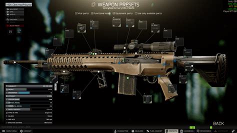 Guide. Gunsmith – Part 20 is a quest in Escape from Tarkov that requires the player to modify an M1A to specific requirements. These requirements include a durability of 60, ergonomics above 20, recoil sum below 400, and a total weight of 7.3 kg or less. The M1A must also be fitted with an UltiMAK M8 Forward Optic mount, Nightforce ATACR 7-35 .... 