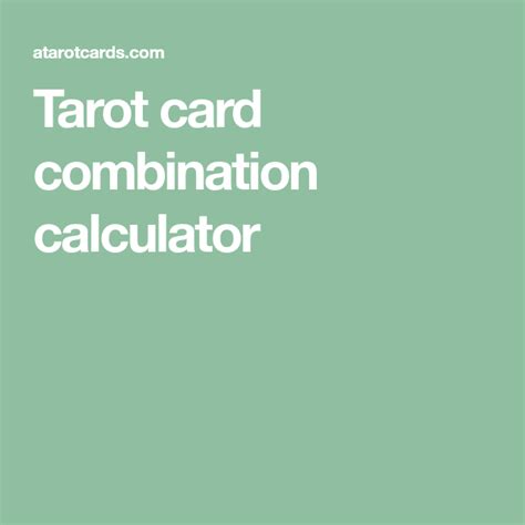 The Tarot Combinations Calculator is an online tool designed to help tarot readers analyze and interpret card combinations in their spreads. It takes the guesswork out of figuring out what certain card pairs and groups mean when they appear together in a reading. The calculator allows you to enter multiple tarot cards and then generates .... 