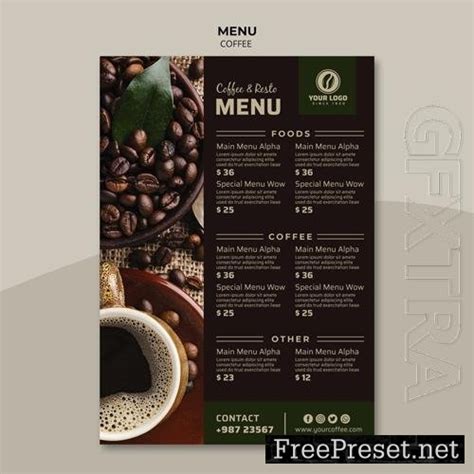 Tasty coffee menu template Free PSD File