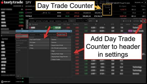 The tastytrade desktop platform does keep a running count of day trades. Your day trade counter displays within the account header details at the top of the platform. Multiple Margin Accounts A day trade occurs when an equity or equity options position is opened and closed on the same day. . 