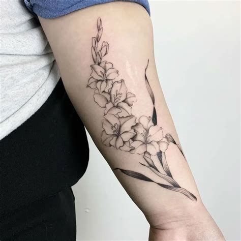 Japanese Black and Gray Style Red Spider Lily Tattoo on Woman&#