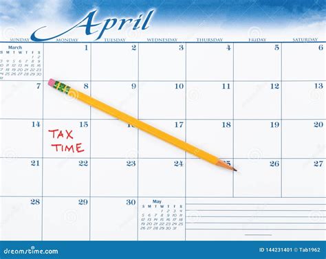 Tax Due Date Marked in Red on Calendar with Pencil Stock Image Image