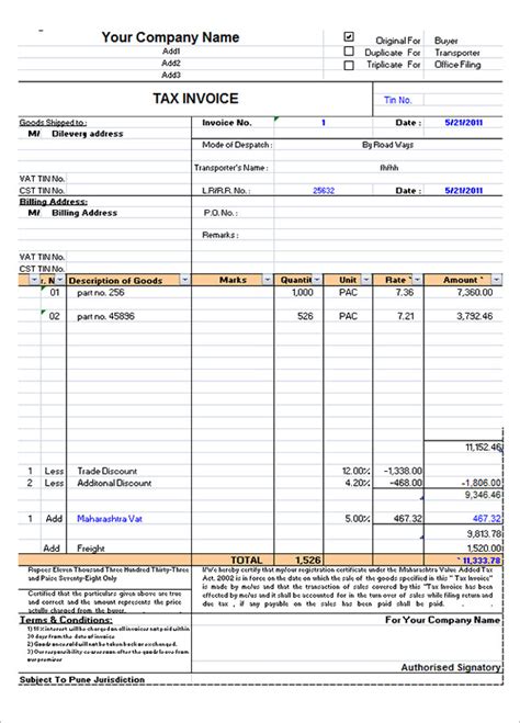 Tax Invoice Template Excel