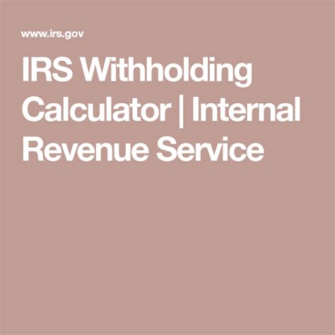 Tax Withholding Internal Revenue Service - Tax withholding: …