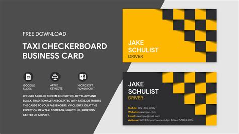 Taxi Checkerboard Business Card Free Google Docs Template