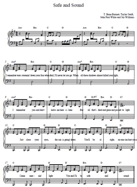 Taylor Swift Safe and Sound Music Sheet and Piano Tutorial