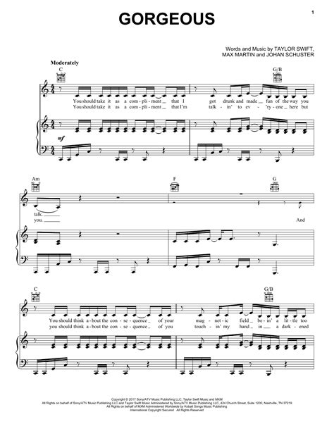 Taylor Swift Sheet Music Notes Download Printable PDF