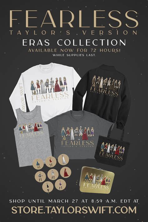 Taylor swift eras tour movie merch. Back in 2008, then-18-year-old Taylor Swift released Fearless, her history-making and Grammy-winning sophomore album. Thanks to the album’s country-pop hits, like “Love Story” and ... 