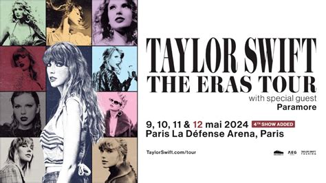 Taylor swift eras tour paris. Fans worried for Taylor Swift's health after concerning Eras Tour video Read More Stories The site was already selling tickets to Taylor’s shows at Paris’ La Défense Arena on Thursday, May 9 ... 