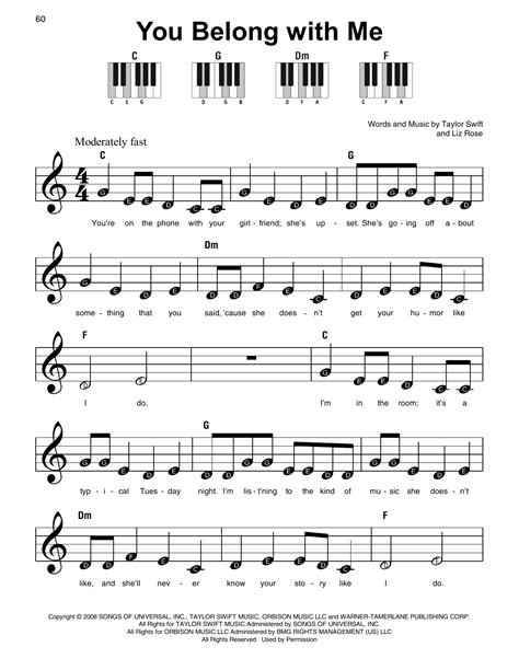 Taylor swift piano songs. Score Type PDF, Included with PASS. Writer Taylor Swift. Format Digital Sheet Music. Pages 2. Arrangement Super Easy Piano. Publisher Hal Leonard. Product ID 416432. Instruments Piano Piano/Keyboard. Download and Print Our Song sheet music for Super Easy Piano by Taylor Swift from Sheet Music Direct. 