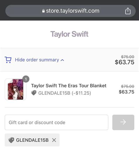 Taylor swift promo code. 15% Off the Eras Tour Collections at Taylor Swift Online Store. Expire: 06.03.2024. 5 used. Get Code. r15B. See Details. Taylor Swift is now offering 20+ promo codes and coupons. Enjoy coupon savings without the hassle with Taylor Swift Promo Codes and deals. Save with hotdeals.com today. 