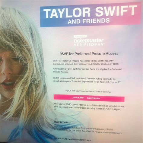 Taylor.swift verified fan. Fans selected to get access to the sale will receive a unique access code and purchase link via text message the day prior to their Verified Fan Onsale. Additional information can be found HERE . 
