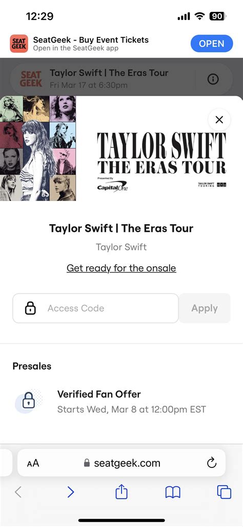 Taylorswift.com verified fan. Ticketmaster MX. Events and Venue Info. Music. Taylor Swift | The Eras Tour Verified Fan Sale. Taylor Swift | The Eras Tour Verified Fan On-sale is using advance registration to … 