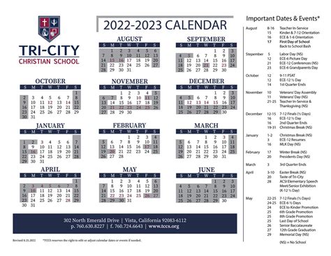 Tccs Calendar