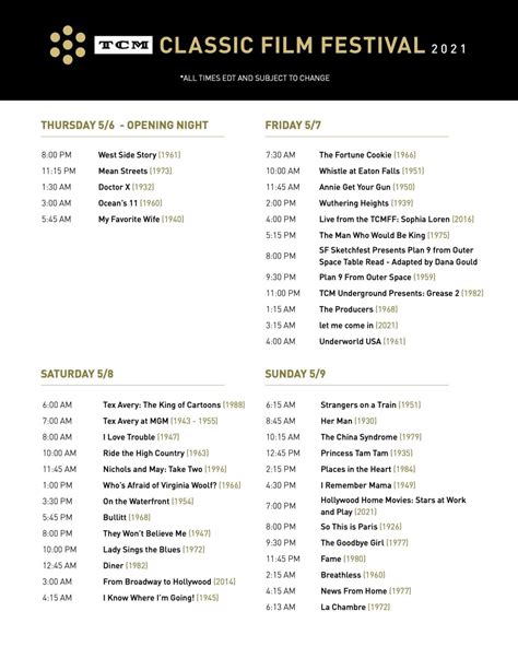 A live schedule for Turner Classic Movies, p