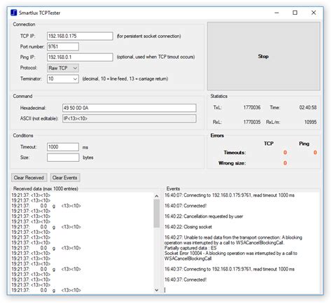 Tcp test tool.  TCPTester acts as a TCP client, opens a persistent socket co...
