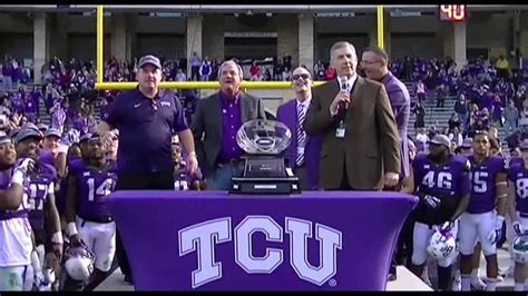 Dec 4, 2022 · TCU’s is a fanbase with scars. In a Big 12 era without a championship game, the Frogs ended the 2014 season as one-loss co-champions; their only blemish was a three-point loss to Baylor. They ... . 