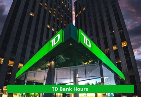 Td bank closing hours. As of 2014, TD Canada Trust, which is a Canadian financial institution, is generally open from 8:00 a.m. to 8:00 p.m. Monday through Friday and from 8:00 to 4:00 p.m. on Saturday. ... 
