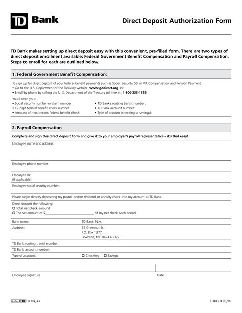 Td bank direct deposit form. Use Fill to complete blank online TD BANK pdf forms for free. Once completed you can sign your fillable form or send for signing. All forms are printable and downloadable. The Electronic Funds Transfer Service Form (TD Bank) form is 1 page long and contains: Use our library of forms to quickly fill and sign your TD Bank forms online. 