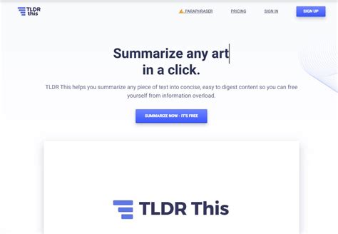 Each TLDR This alternative on this list offers unique features and benefits that set them apart from one another. From advanced AI algorithms to user-friendly interfaces, these alternatives provide a diverse range of options to help you summarize text effectively. Whether you're a student looking to simplify study materials or a professional .... 