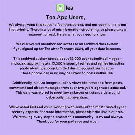 Tea app down.  This comes after the app compromised the personal data of thousands of its...