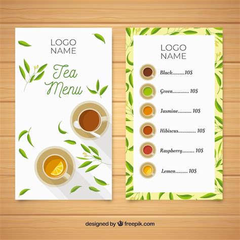 Tea menu template with flat design Vector Free Download