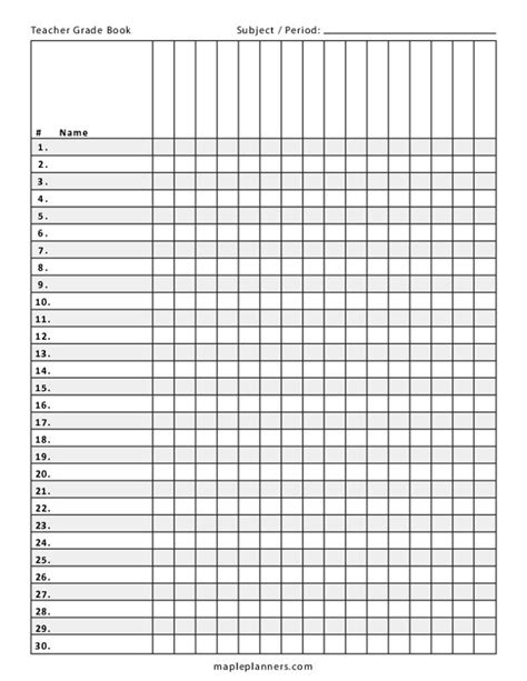 Teacher Gradebook Template