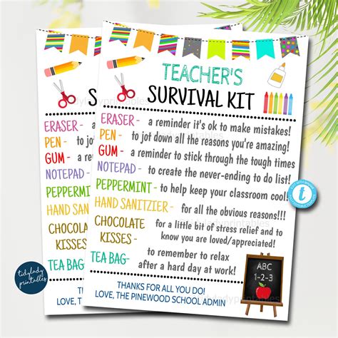 Teacher Survival Kit Free Printable