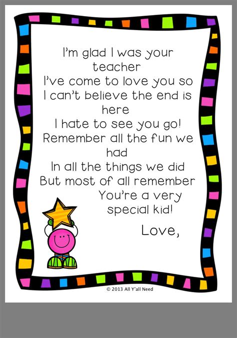 Teacher poems to students at end of year. Send your students off for the summer with this beautiful poem. Express your feelings on a wonderful year and remind students to visit as they continue to grow. Perfect for a memory book or to accompany an end-of-the-year gift. Twinkl USA Grade 3 - Grade 5 Classroom Management & Organization. end of year poem end of year. 
