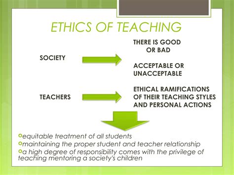 Teachers ethics.  Teachers commit to the standards and ethics of their work.  ...