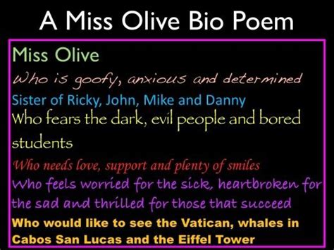 Teaching Characterization With Bio Poems, Examples Transitioning from