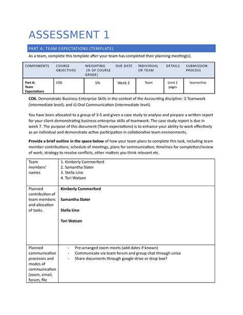 Team Expectation FormTeam 6 ASSESSMENT 1 PART A TEAM EXPECTATIONS