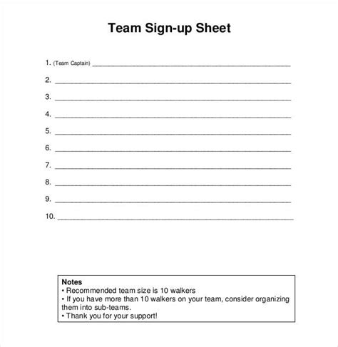 Team Sign Up Sheet Example