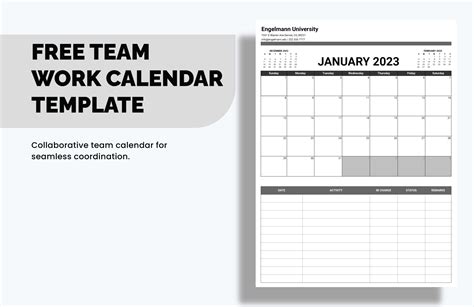 Team Work Calendar Template in Excel, Google Sheets Download
