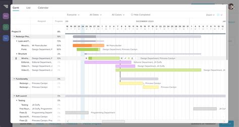 Team gannt. Currently, we support a daily format and a weekly format in Gantt view. Both formats allow for several zoom levels, depending on how much of your chart you wish to see at once. The zoom options are located under the View drop-down (as well as in the top right of the chart via the Zoom drop-down). The default is Day View at 100%. 