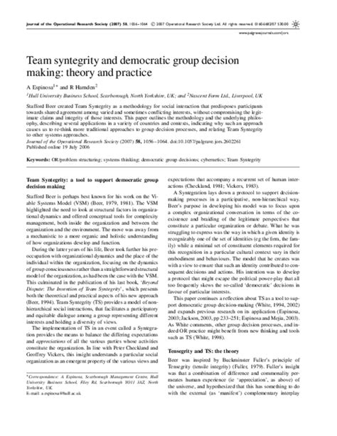 Team syntegrity: A new methodology for group work