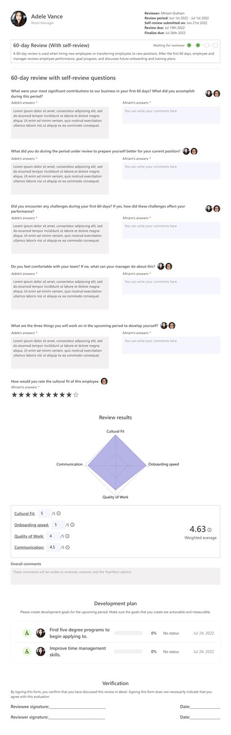 Teamflect Performance Review Template 60day Review With Selfreview