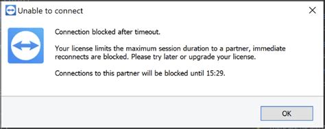 Teamviewer connection blocked after timeout fix.  After waiting the requisite minute, o...